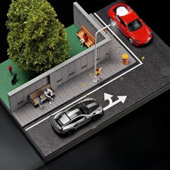 1/64 Diorama Garage Model LED Lighting Corner Parking Lot Scene Display Case US