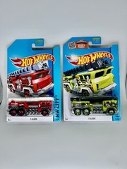 Hot Wheels Firetruck Lot Of 2x – 5 ALARM Fire Engine Red & Green HW City Rescue