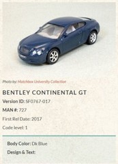Matchbox 2007 Best of British – #MB727 2006 Bentley Continental GT