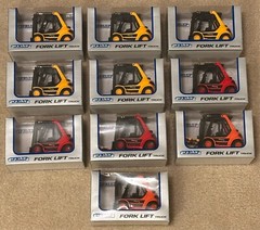 Lot of 10 Welly Forklift Truck Red Orange Yellow Pallet Pullback Action 2010-CW