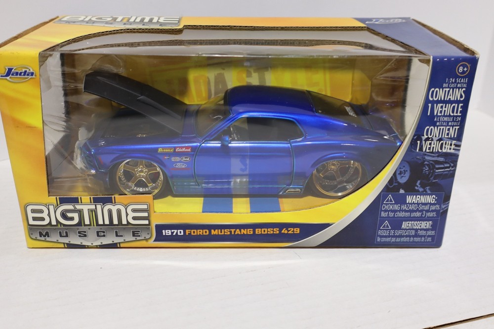 JADA Bigtime Muscle 1970 Ford Mustang Boss 429 Metallic Blue 1:24 box has wear