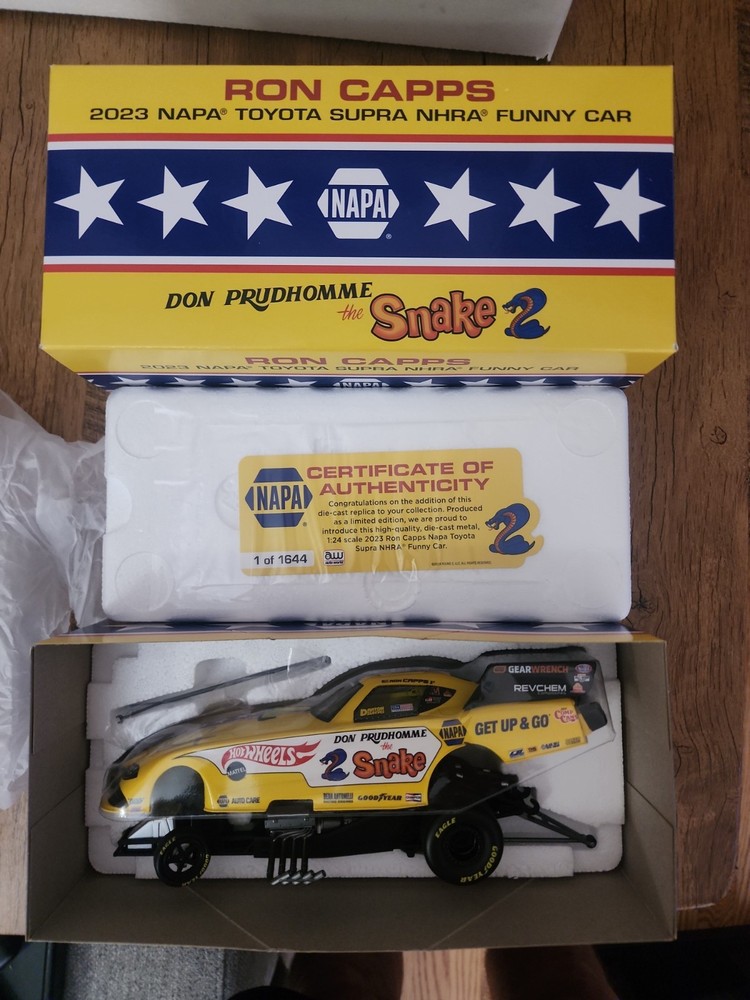 Autographed 2023 Ron Capps/Don Prudhomme Snake NAPA Trubute Funny Car 1:24 Scale