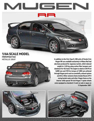 MT 1/64 HONDA CIVIC FD2 MUGEN RR W/Interior/Engine Model Car -GREY-#MT6411A2