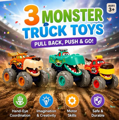 MOONTOY Toy Cars for Toddlers 1-3, 3 Pack Monster Truck Toys for 1 2 3 Year Old