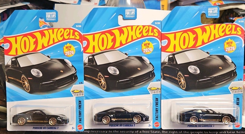 Hot Wheels PORSCHE 911 CARRERA T Factory Fresh Black NEW FOR 2026 Lot of 3