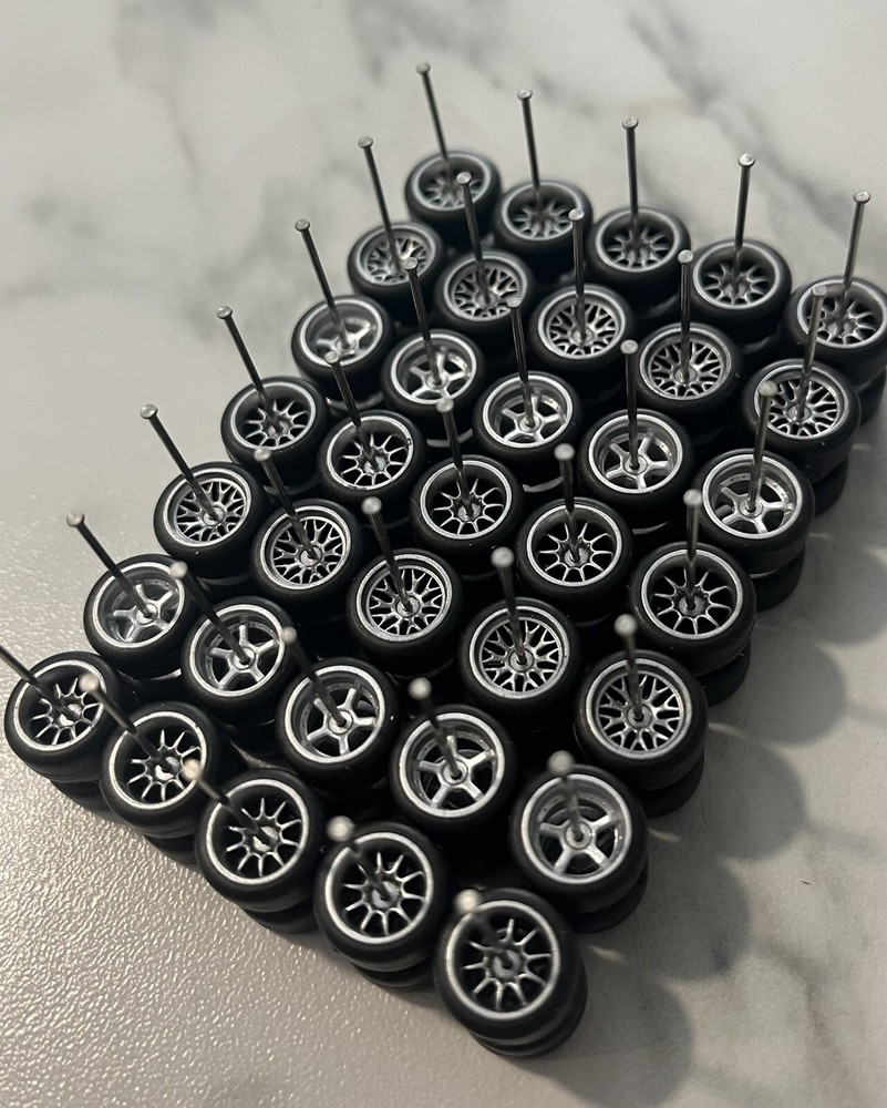 1/64 Wheels & Rubber Tires (10 Car Sets) Fits Hot Wheels -Real Riders Silver Lot