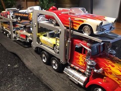 1/43 New-Ray Toys Diecast Kenworth W900 Auto Carrier Truck Red Flames D0097 LZ