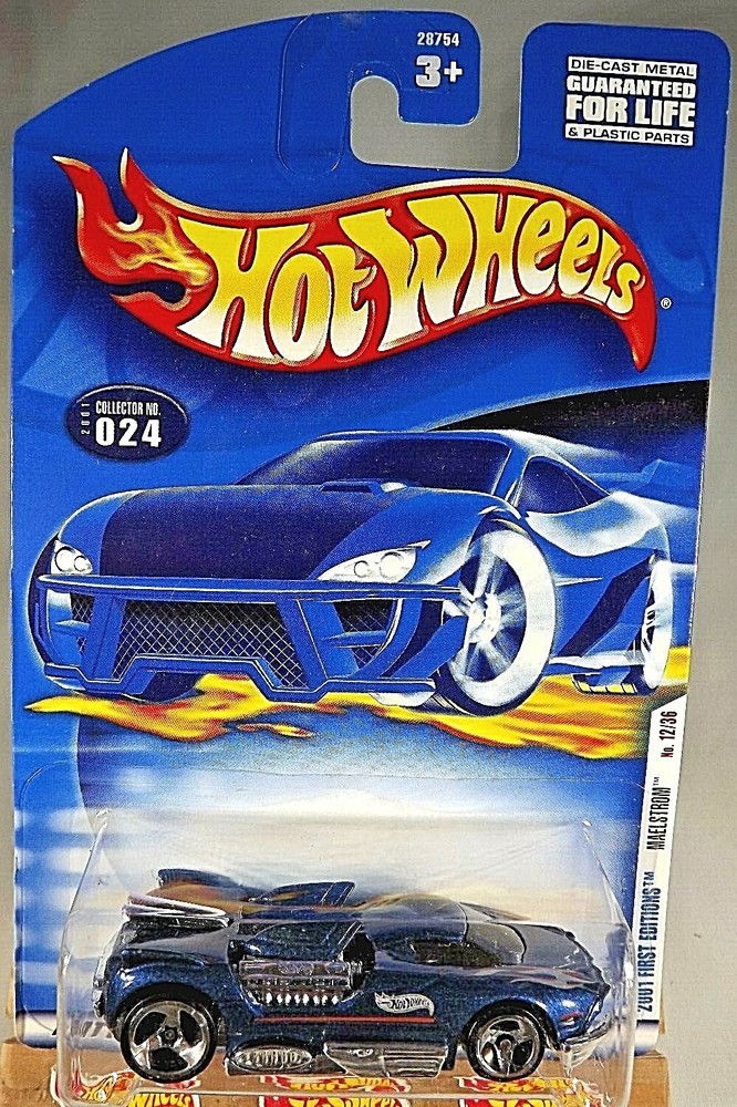 2001 Hot Wheels #24 First Editions 12/36 MAELSTROM Dark Blue w/Chrome 3 Spokes