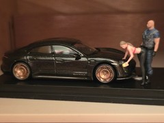 CUSTOM PORSCHE TAYCAN TURBO S BLACK 1:64 – HOBBS-GIRLFRIEND- CASE INCLUDED