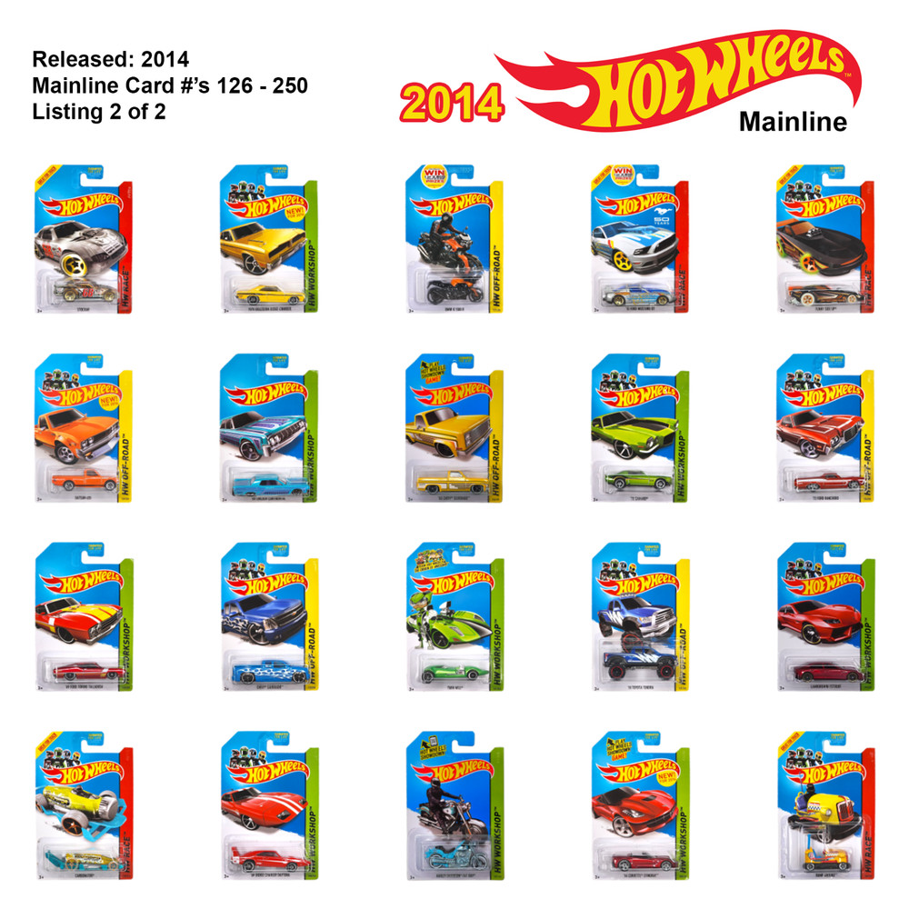 HOT WHEELS 2014 Mainline 1/64 Scale Diecast Long Card 126 – 250 You Pick 2 of 2