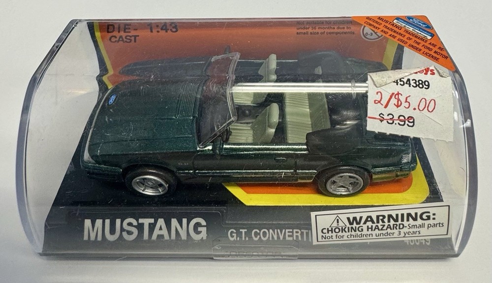 New-Ray Ford Mustang G.T. Convertible 1989 Green 1:43 Scale Die-Cast Vintage New