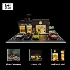 Diorama 1:64 Car Parking Lot Models LED Lighting City Repair Shop Scene Display