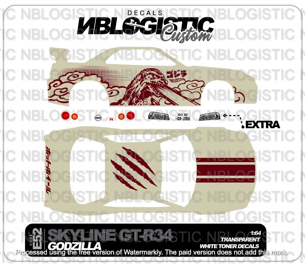 1/64 Scale SKYLINE R34 Custom Universal WaterSlide Decal for Hot Wheels a1