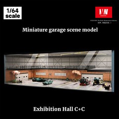 Diorama 1/64 Car Garage Model LED Lights Car Exhibition Showroom Display Case US