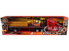 KENWORTH T680 TRUCK RED W/FLATBED & FORKLIFT 1/32 DIECAST MODEL BY NEW RAY 12753