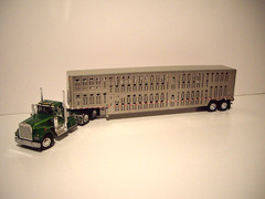 DCP FIRST GEAR 1/64 NEON/DARK GREEN KENWORTH W900A DAYCAB &TANDEM AXLE LIVESTOCK