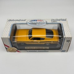Road Legends 1969 Plymouth Barracuda Yellow Black Stripe 1:18 Scale Diecast Car