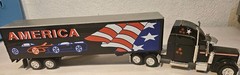 Semi truck And Trailer black with american flag Toy Truck