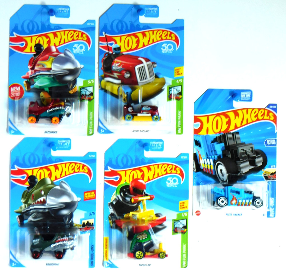 Hot Wheels – Bazoomka/Bump Around/Boom Car/Pixel Shaker-Lot of 5.