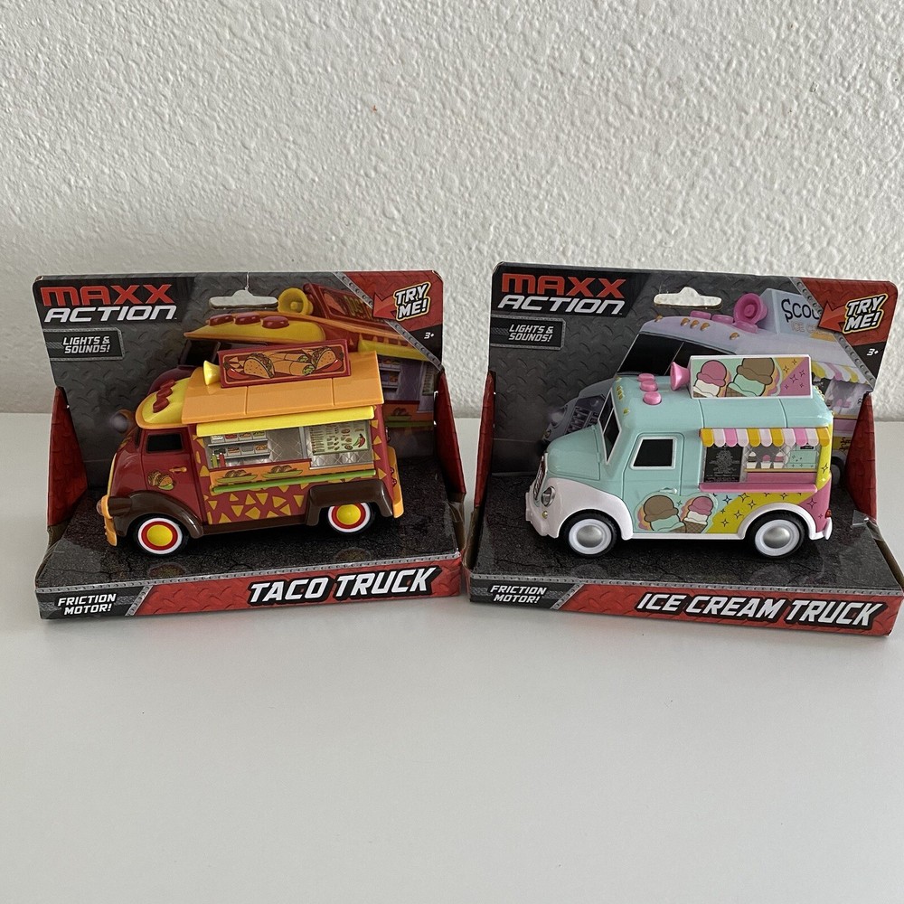 Maxx Action Ice Cream & Taco Food Truck Friction Motor Lights & Sounds Toy Lot 2