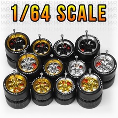 1/64 Scale 6 SPOKE TE37 ALLOY Real Rider Wheels Rims Tires Brake Set for Hot