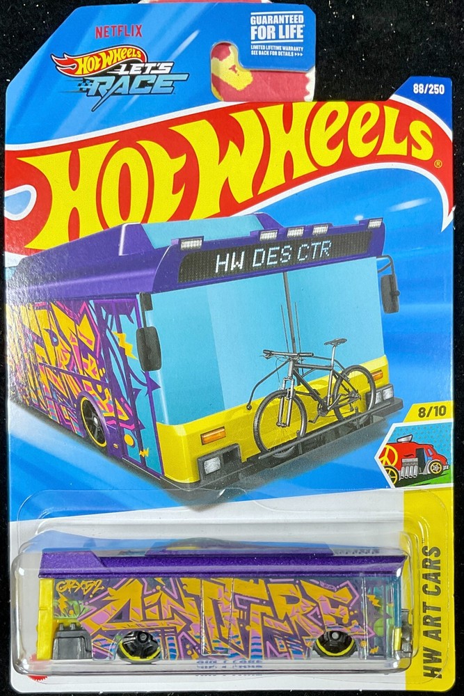 2025 Hot Wheels Purple Ain’t Fare Bus Art Cars #88, Netflix Let’s Race Graffiti