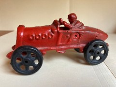 Red Race Car Cast Iron Toy With Driver – Vintage