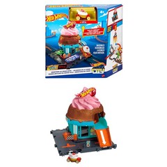 Hot Wheels City Downtown Ice Cream Swirl Playset, Plastic Track Set with…