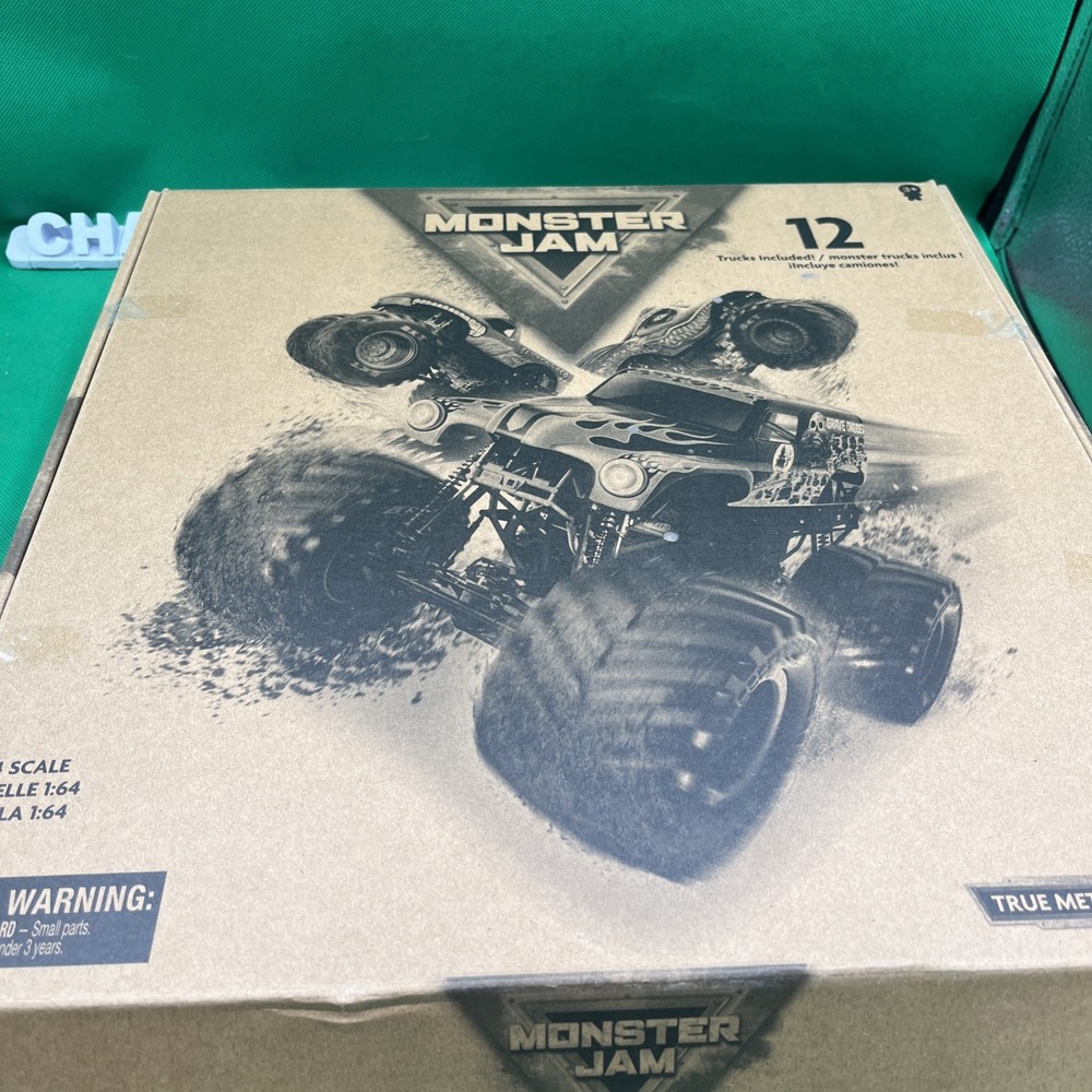 NEW Monster Jam Exclusive 12-Pack Box Die-Cast Monster Trucks 1:64 W Poster