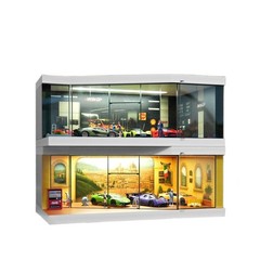1/64 Diorama Diecast Parking Lot Model LED Lighting Garage Model Display Case