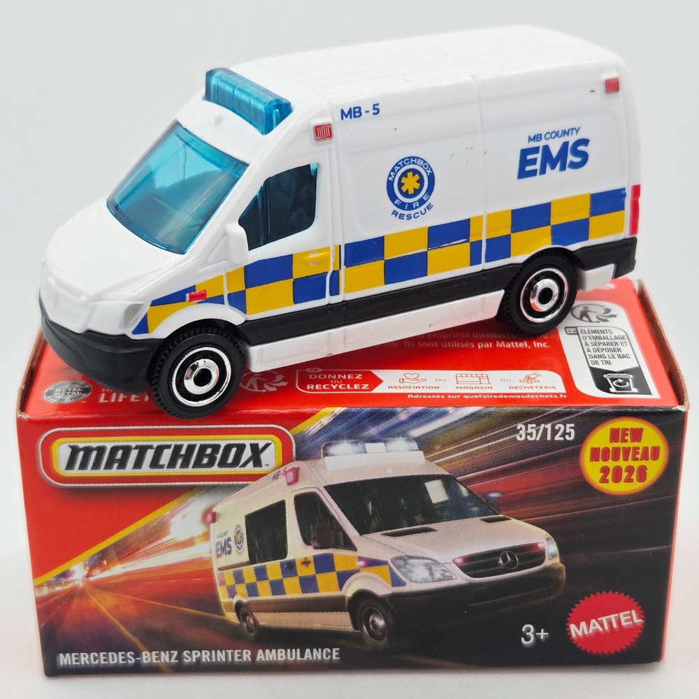 Matchbox ’24 Mercedes-Benz Sprinter Ambulance (2026 Mix 6 F Basic – Power Grabs)