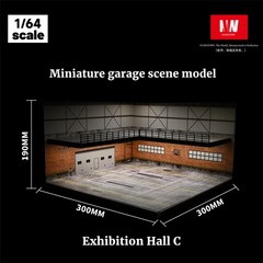 1/64 Diorama Car Garage Model LED Lighting Car Showroom Parking Lot Scene Model