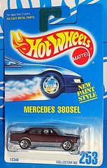 Hot Wheels Mid 1990s Mainline Release #253 Mercedes 380SEL Mtflk Burgundy w 5SPs