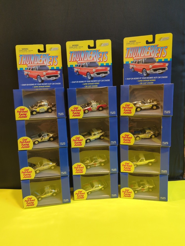 Johnny Lightning Thunderjets Gold Chrome 12 Set Aurora Ho Slot Snap On 393-02