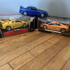 3x VTG 90’s 1/18 Die-cast Model Cars bburago Maisto Skyline & Lamborghini