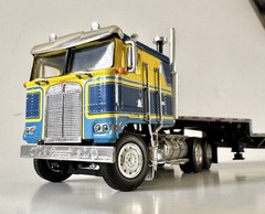 DCP First Gear Kenworth K100 COE Blue Yellow Spread Axle Stepdeck Trailer 32967
