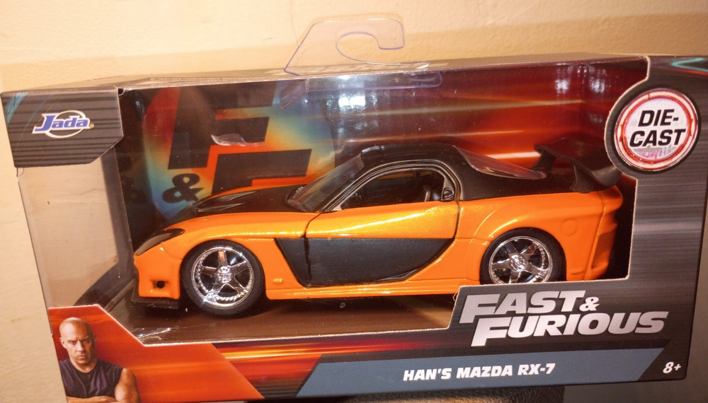2025 Fast & Furious Han’s Mazda RX-7 Collector Car Orange Diecast 1:32 Scale New