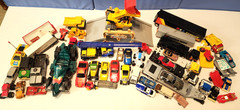 VINTAGE 80s 90s lot of toy cars, trucks, construction vehicles, semi trucks, etc