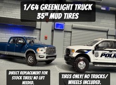1/64 MUD TIRES FOR GREENLIGHT TRUCKS TIRES ONLY DUALLY OPTION INCLUDED 4 OR 6 PK