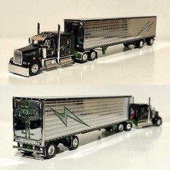 RARE! 1/64 DCP Black Kenworth W900 L & Chrome Van Trailer JERRY LINANDER #33722