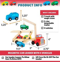Car Carrier Truck Wooden Cars Toy Set 1 Truck 4 Cars Vehicle Toys Toddler Kid 3+