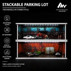 Diorama 1/64 Post-Apocalyptic Garage Model LED Parking Lot Display Case Building