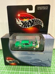 100% Hot Wheels 1969 Pro Street Camaro Drag Car Green With Flames Real Riders B2