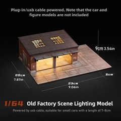 1:64 Scale Diorama Garage Model LED Lights Parking Lot Street Buildings Scene