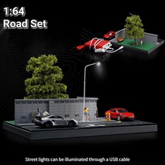 1/64 Diorama Garage Model LED Lighting Corner Parking Lot Scene Display Case US
