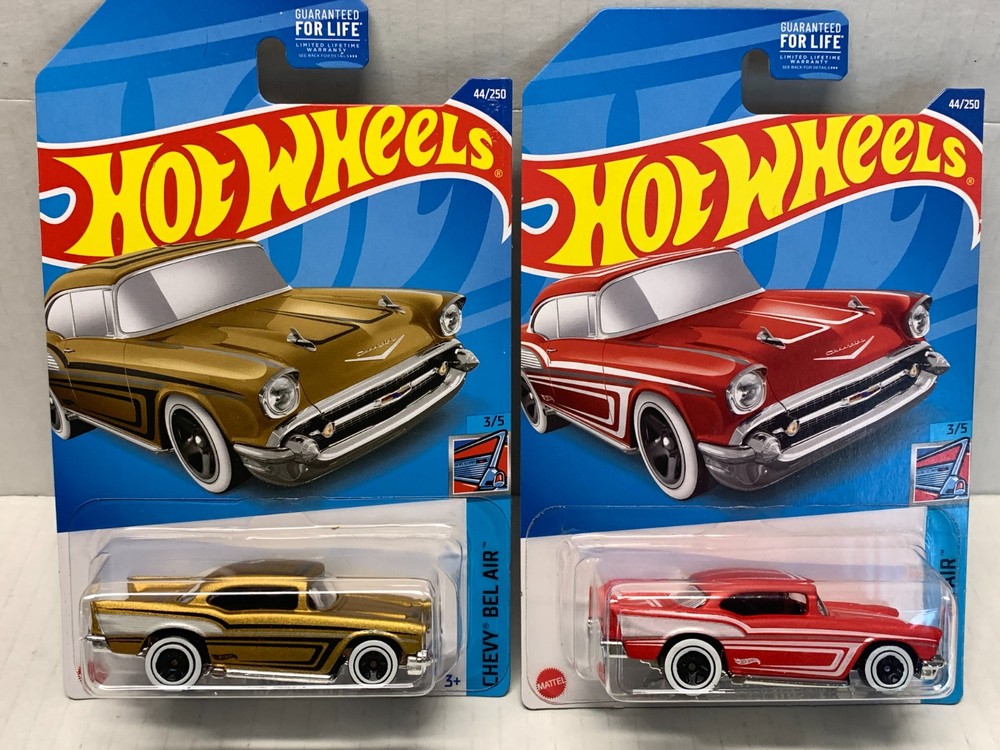 HOT WHEELS 1957 CHEVY X2. 2022 RED/WHITE & GOLD/BLACK ON CARD