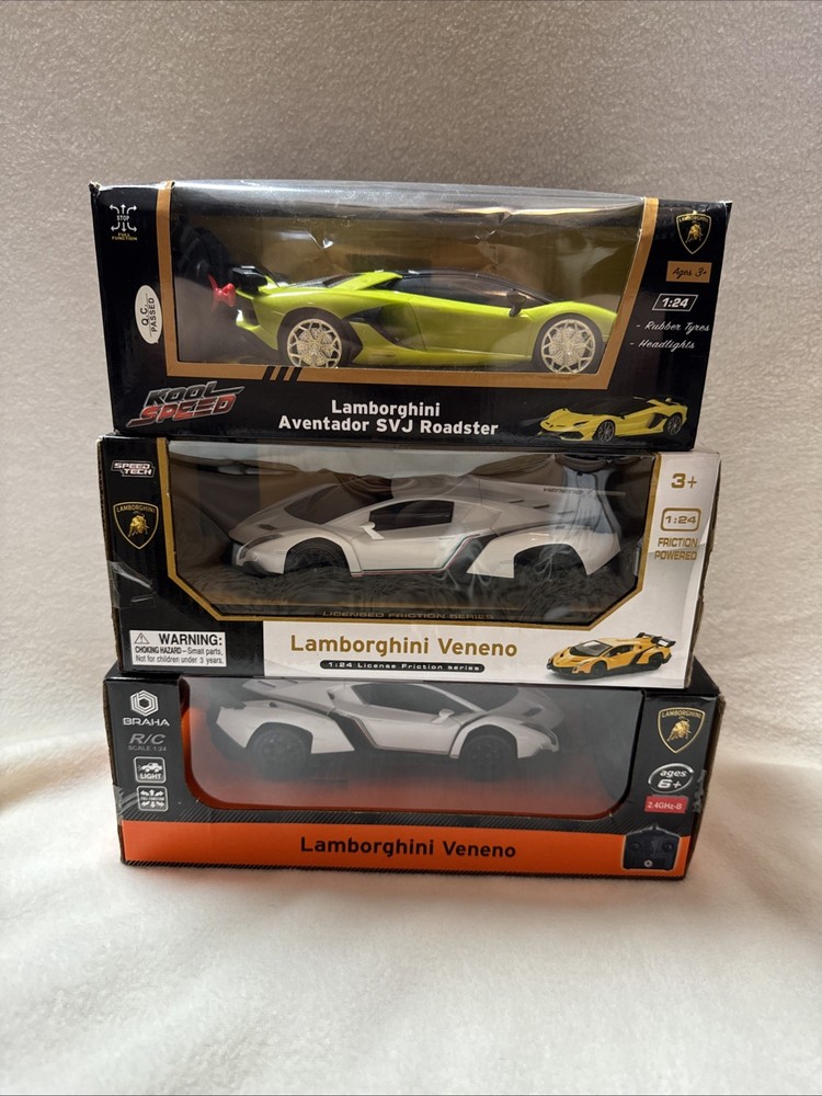 Lot of 3 Lamborghini Toy Cars NIB RC + Friction Veneno & Aventador 1:24 Scale