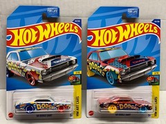HOT WHEELS 1968 DODGE DART X2. 2022 HW ART CARS RED & WHITE, ON CARD