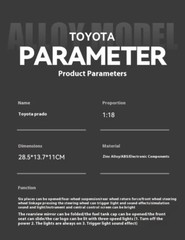 1/18 Toyota Land Cruiser Prado GX White Diecast Model Car Gifts For Friends