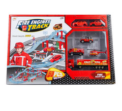 Fire Engine Track Toy Set – Diecast Alloy Emergency Vehicles & Garage – 53pc